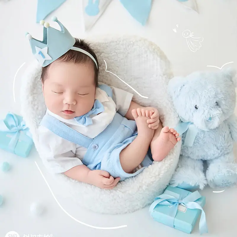 Baby Boy Sky Blue Bear Theme Set - Birthday Style Newborn Props - Image 2